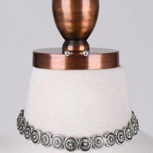 New Sunburst Etched Choker Necklace Antique Silver